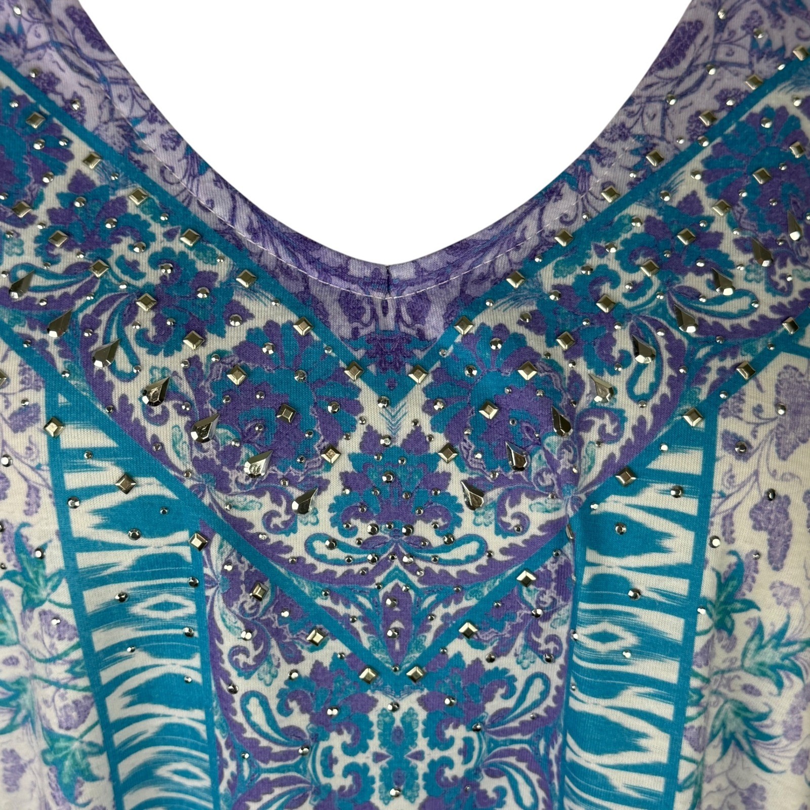 Gloria Vanderbilt Keisa Women’s 2X Purple Studded Cut Out Handkerchief Blouse