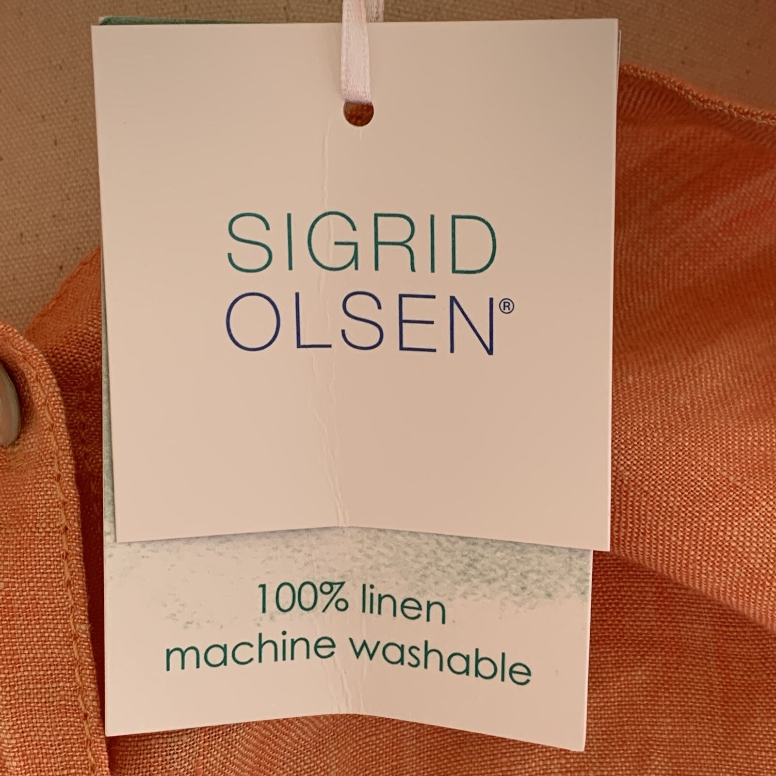 NWT Sigrid Olsen 100% Linen Button Up Blouse Plus 1X Roll Tab Sleeves Coral Top