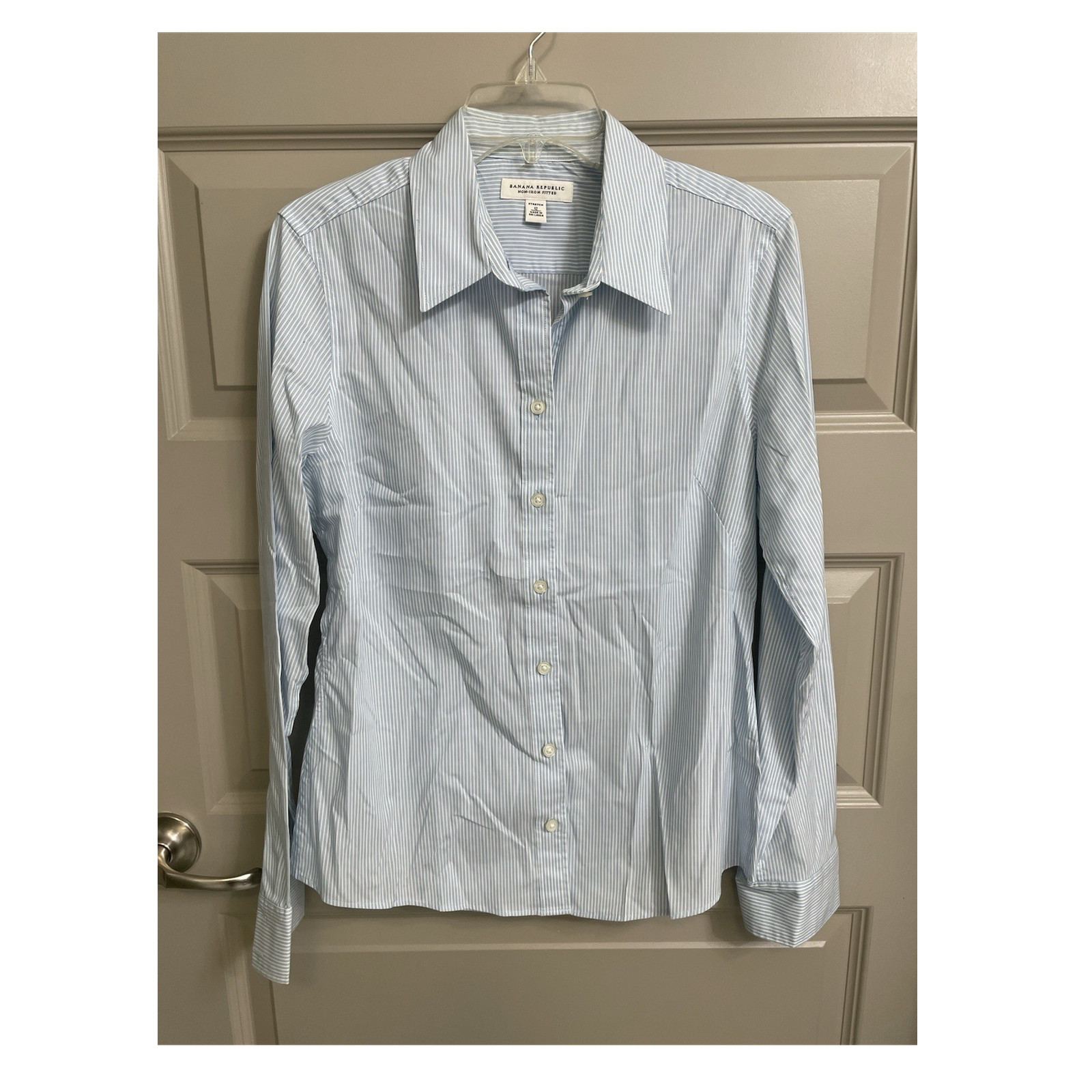 Banana Republic Non-Iron Stretch Fitted Blue/White Striped Button-Up Shirt 12