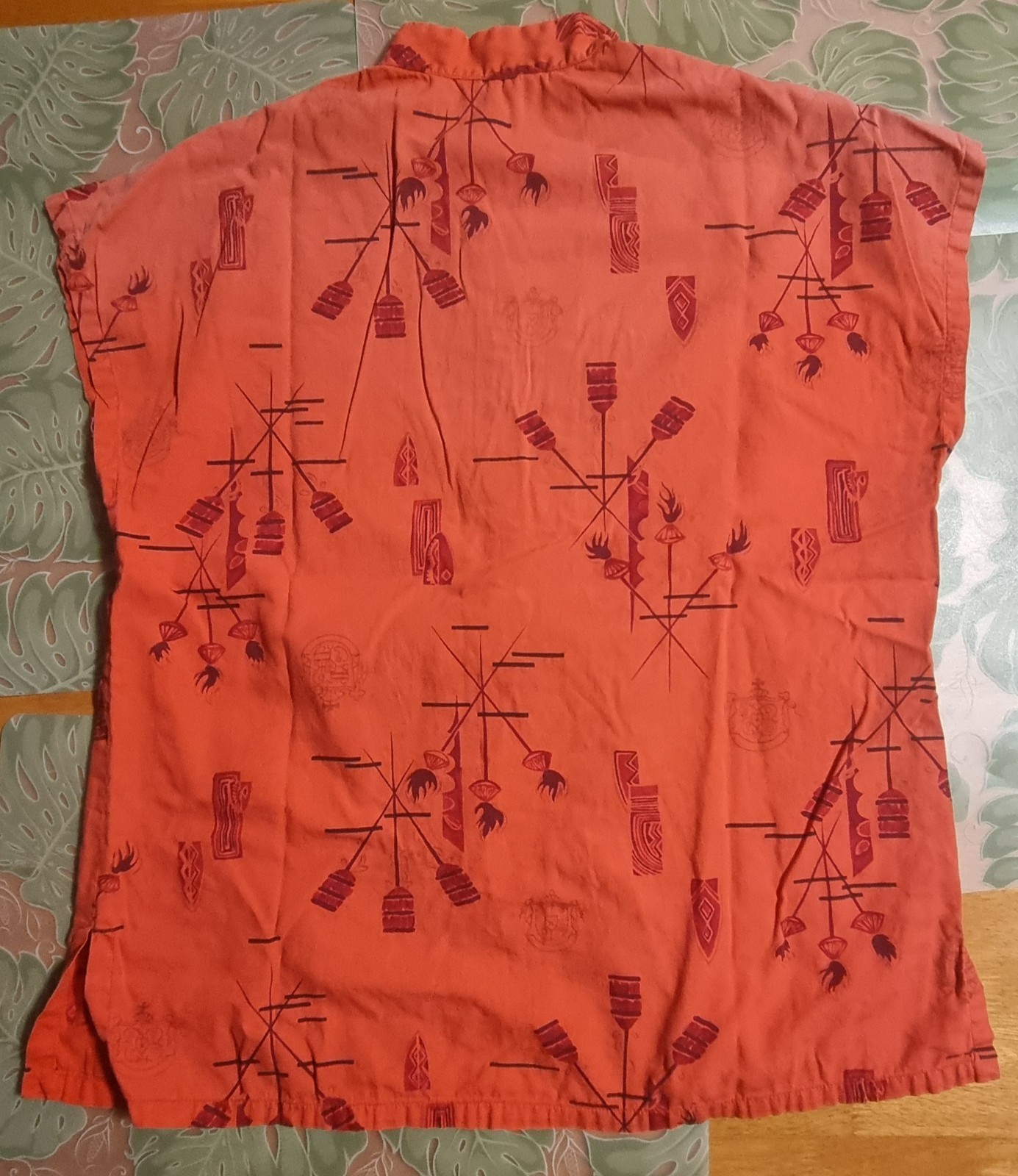 Vintage Ho Aloha Shirt Ladies Blouse Old School Hawaiian Kahili Print Stained