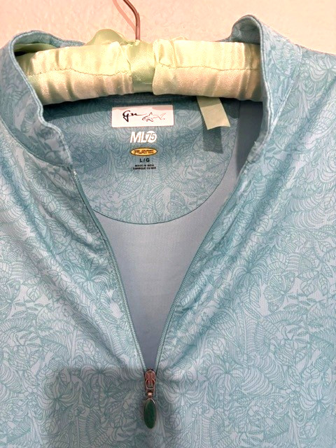 Women’s Greg Norman ML75 Play Dry Golf, Lt. Teal Sport Short Sleeve Shirt Sz. L