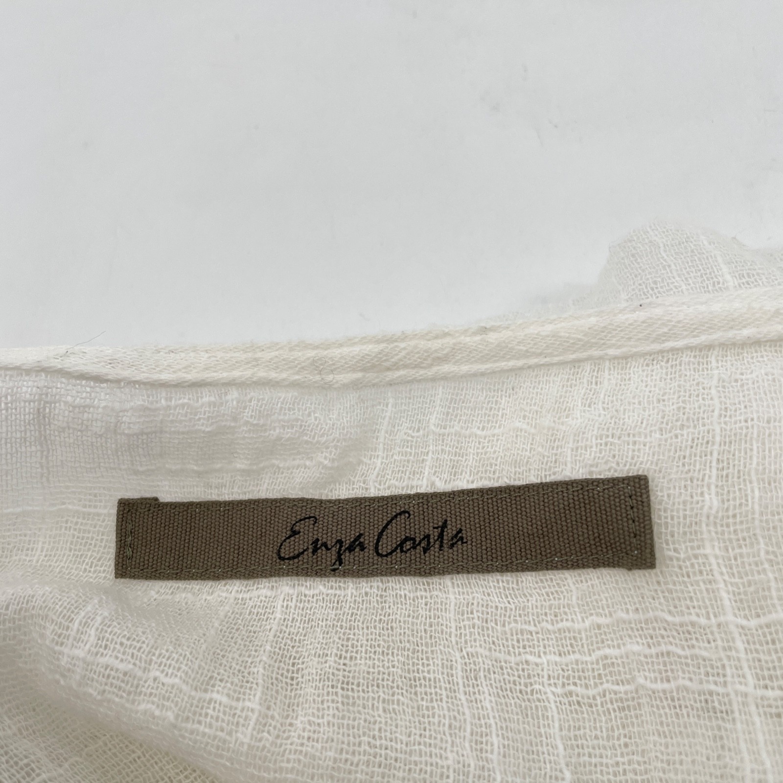 Enza Costa Womens size 2 Cropped Gauze White V-Neck 100% Cotton Long Sleeve top