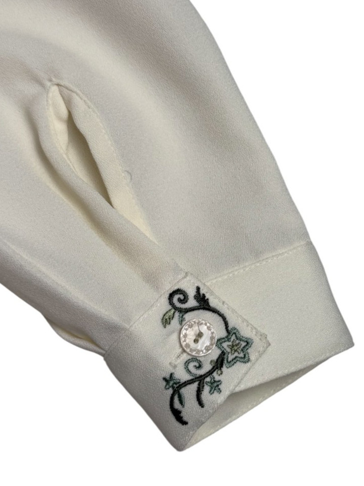 Koret Womens 10 Soft Ivory Embroidered Collar Button Front Blouse Long Sleeve