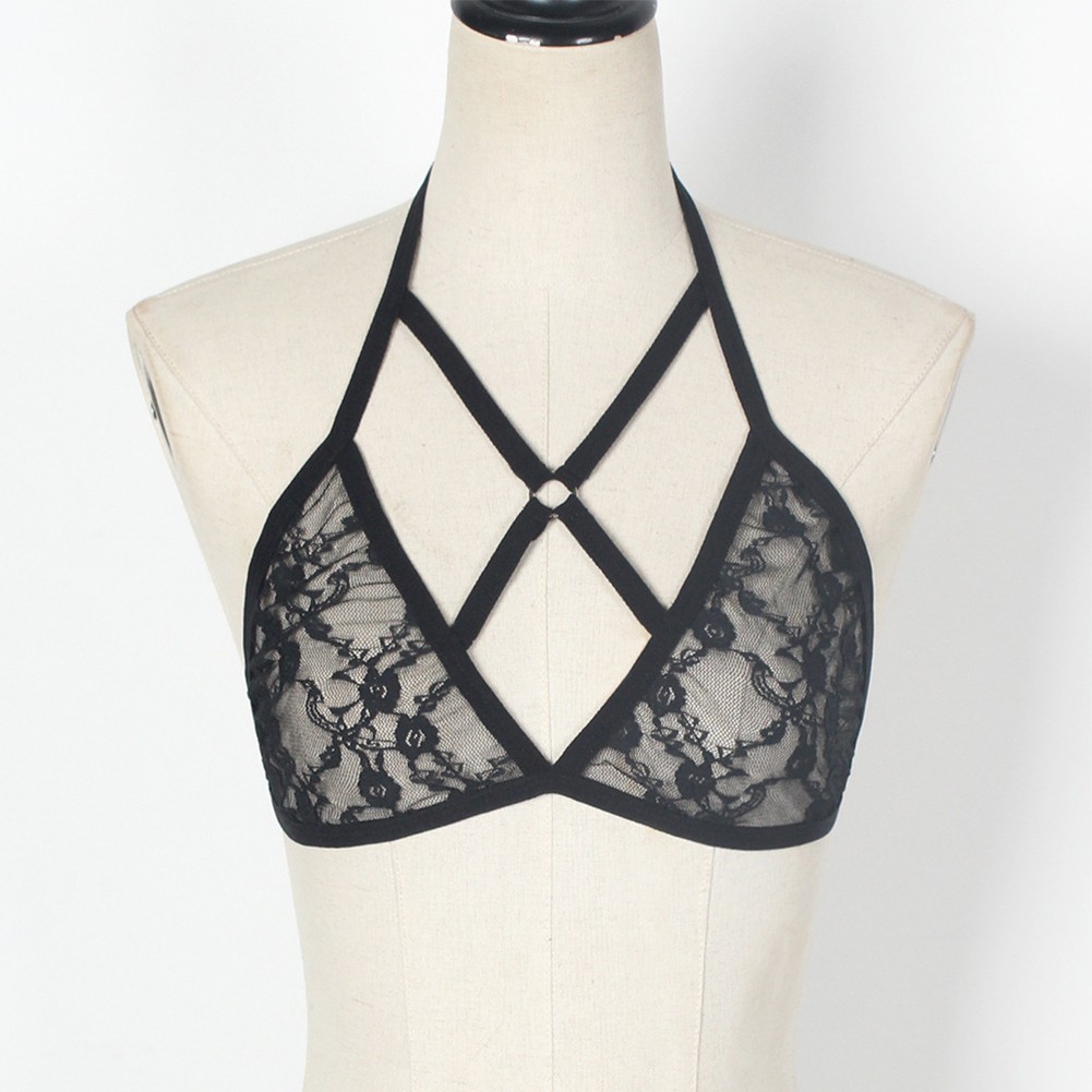 Sexy Women See Through Lace Bra Top Sheer Mesh Bralet Crop Top Blouse Tee Tops