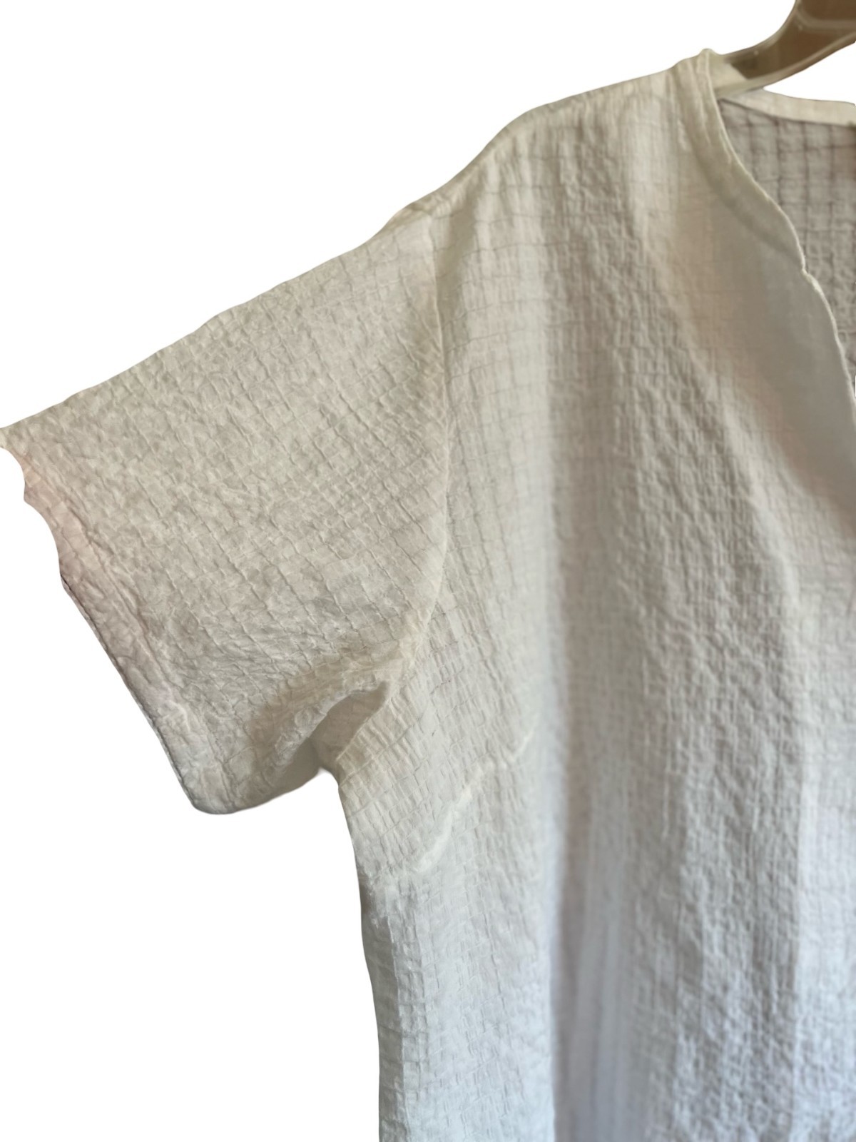 Eileen Fisher Woman 3X Top Cream Organic Cotton Boxy Band Collar Shirt Blouse