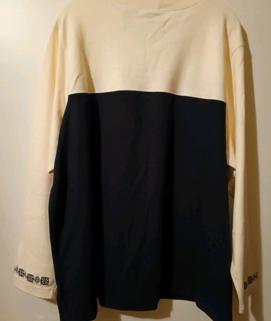 Bechamel 2X Mock Turtleneck Top Embroidered L/S Black & Ivory 100% Cotton NWT