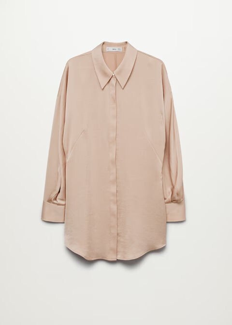 Mango MNG Satin Finish Flowy Oversized Button Front Blouse – Pink – XS (US 2)