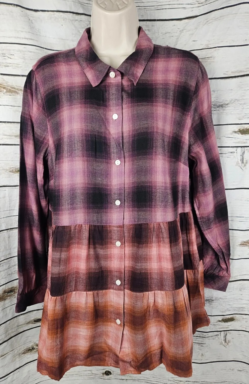 J Jill Multi Tiered Plaid Tunic Top LP Peplum NEW Cotton Modal Rayon Blend