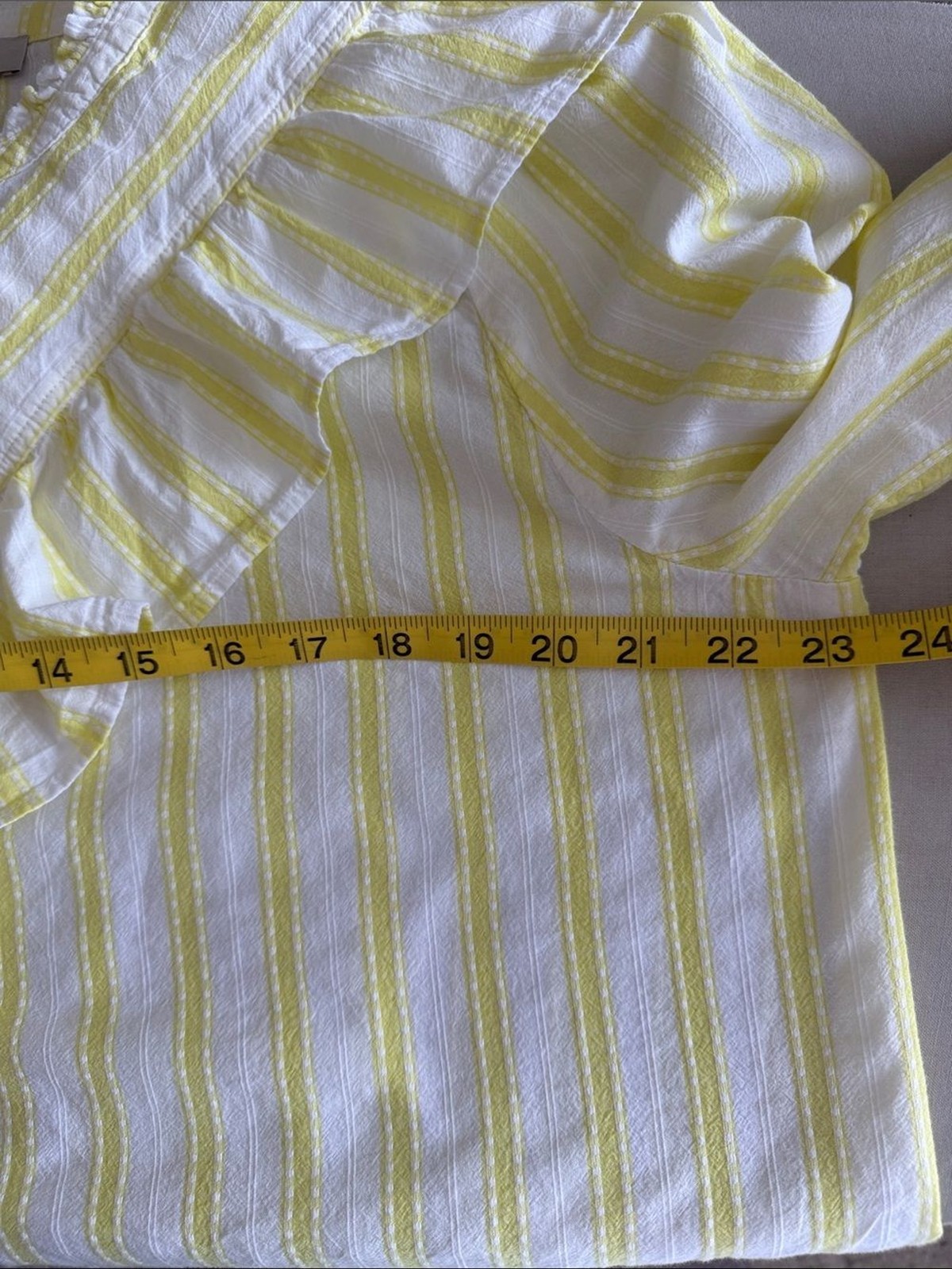 LOFT XL Yellow White Stripe Ruffle Collar Button Front Cotton Blouse Cottage