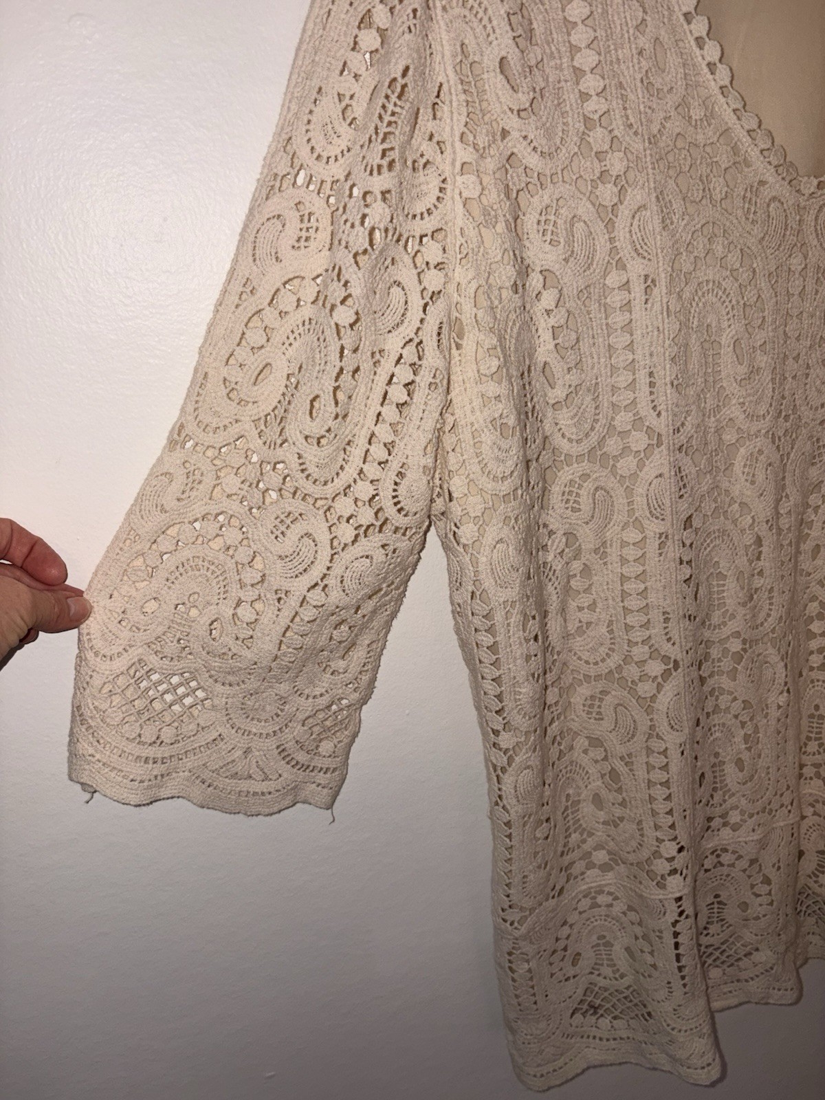 Ivory Crochet Lace Lined Tunic Top Size 3XL Boho Chic Romantic Feminine Hippie