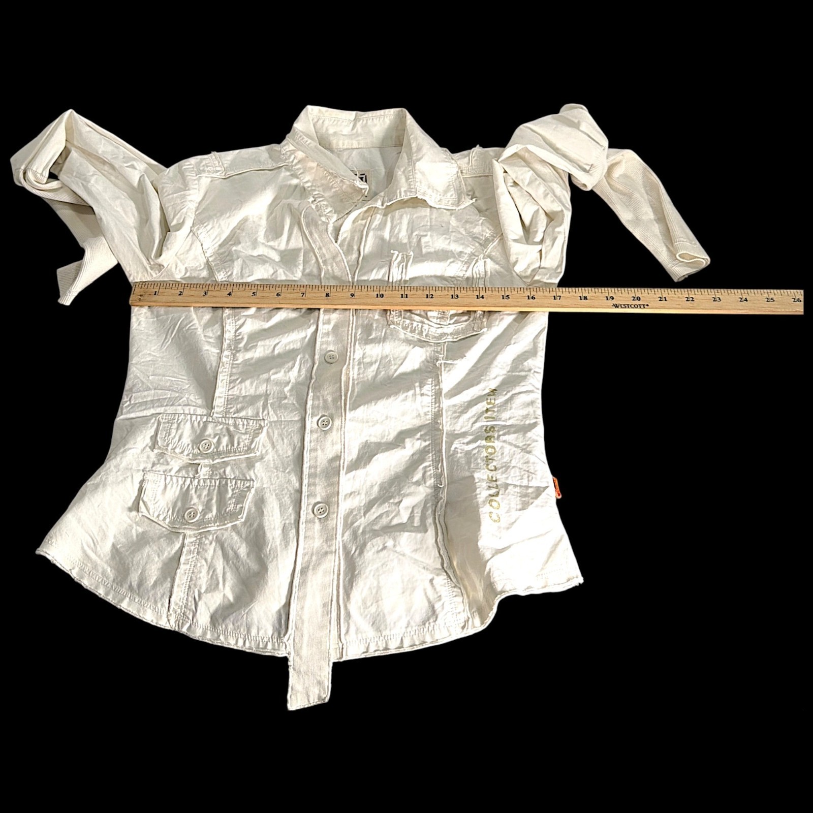 Object Collectors Item Top Womens M White Shirt Distressed Scandinavian Y2K