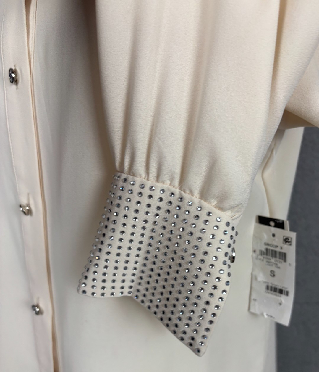 Bar III Women’s Rhinestone-Cuff Button-Front Shirt Light Tea Small NWT’s.