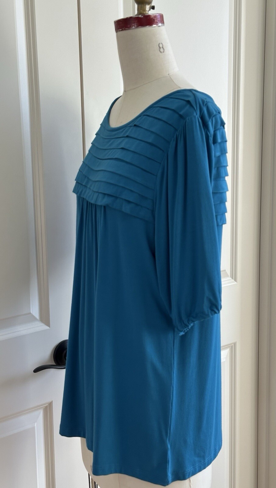 Style&Co Tunic Top Size L Pullover Pleated Scoop Neckline Jersey Knit Dark Teal