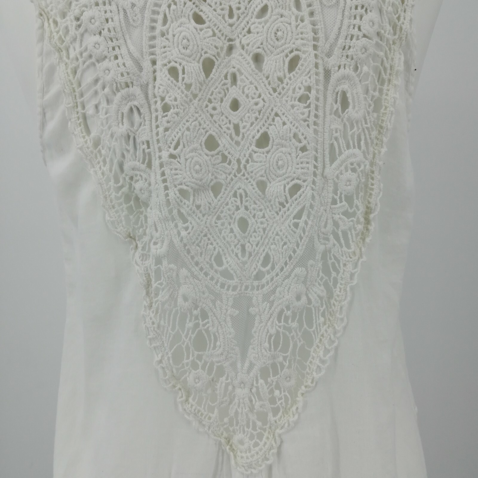 Hippie Laundry Sheer Tank Top Size M Crochet Straps Decorative Back Poms Boho