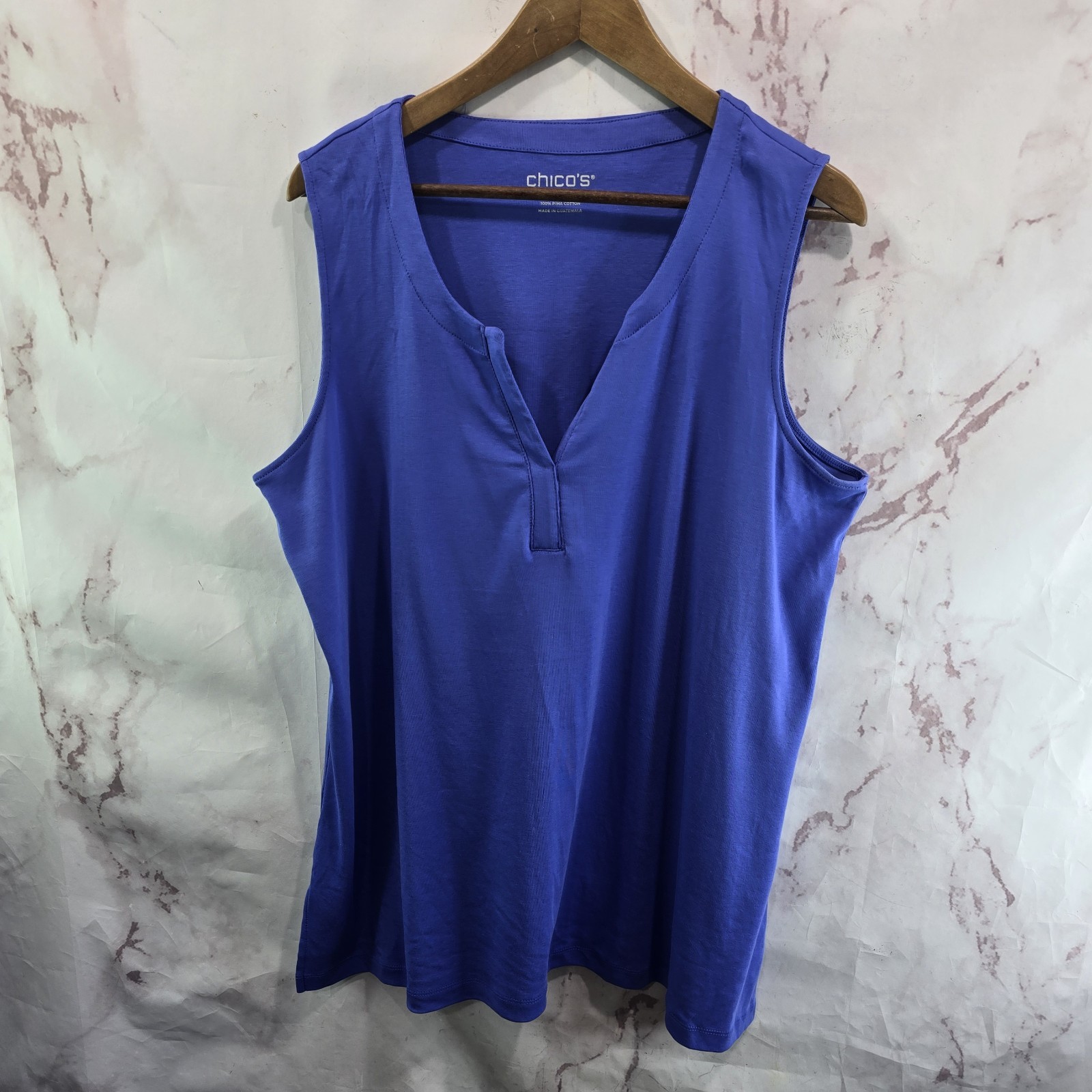 Chicos Tank Top Womens 3 XL Blue Pima Cotton Notch V Neck Indigo Periwinkle