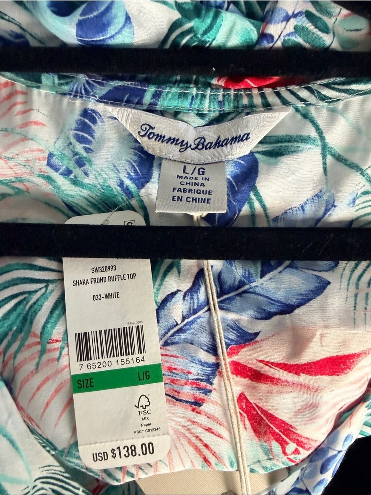 NWT Tommy Bahama Silk blend Tropical Vacation Resort Leaf Ruffle Top Large