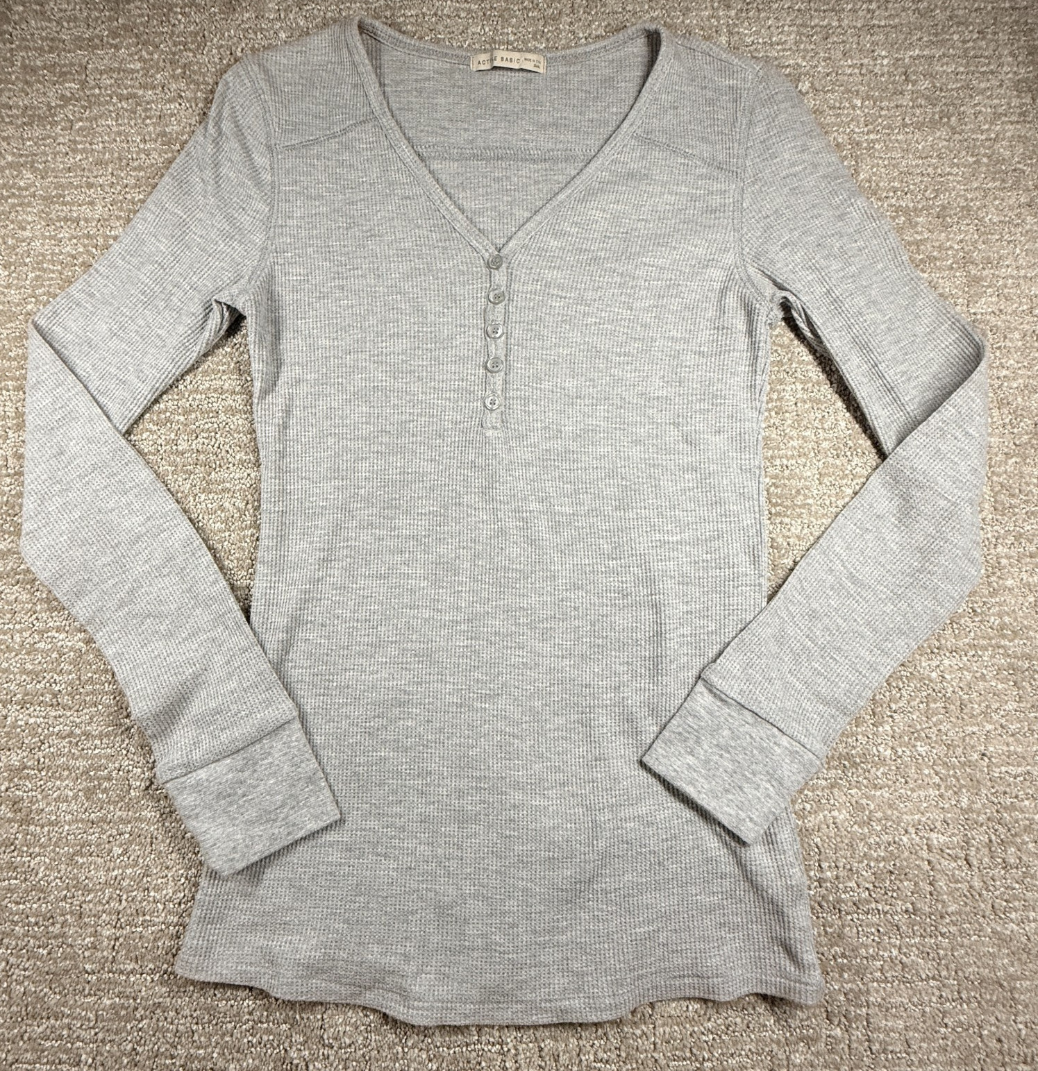 Active Basic Waffle Knit Henley Tops Women Small Lot 3 Long Sleeve Thermal Shirt