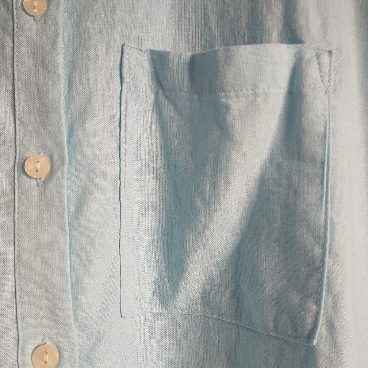 Orvis Shirt Blouse Womens XL Blue Linen Blend Short Sleeve Buttons Pocket Boxy