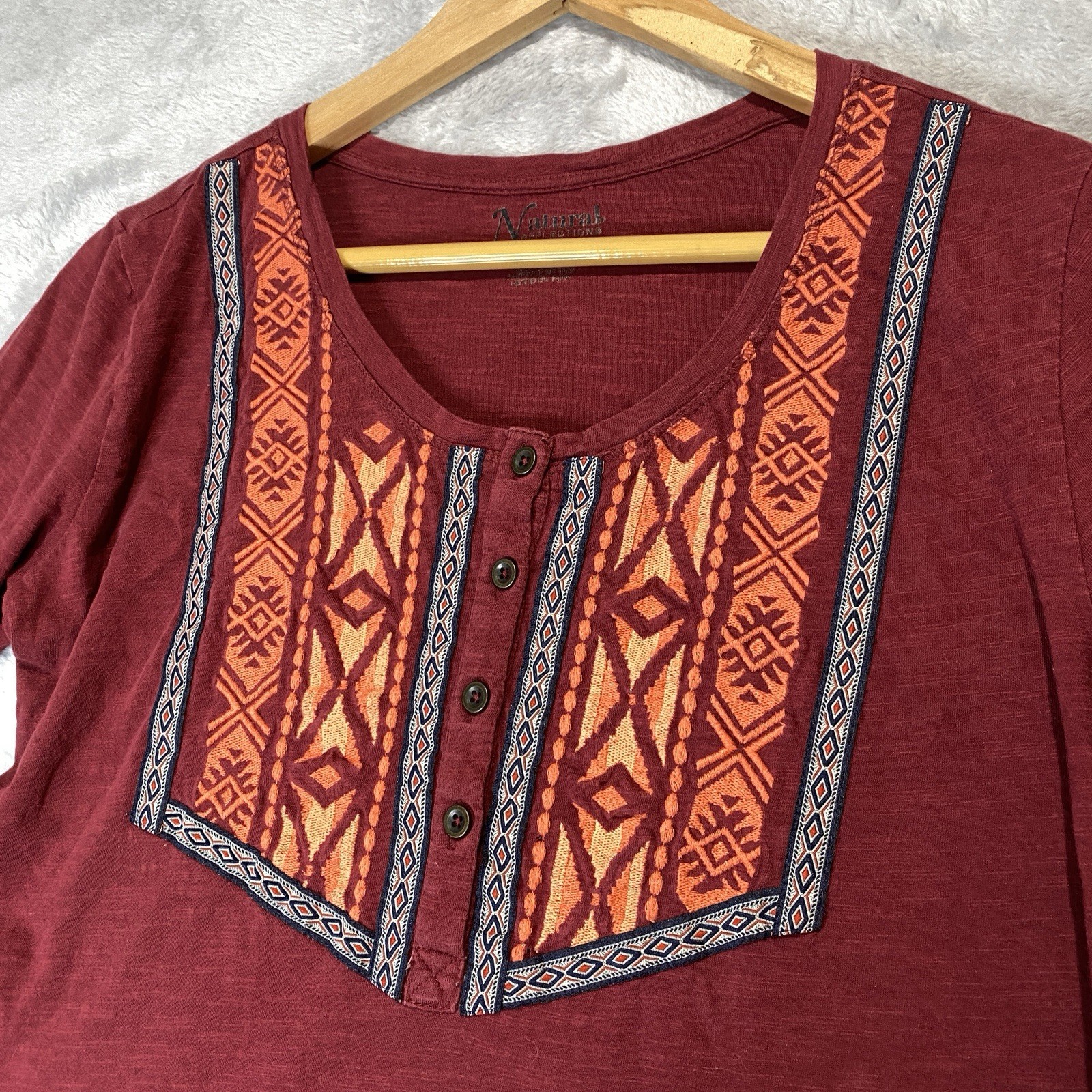 Natural Reflections Top Shirt Women’s M Embroidered Aztec Retro Boho Festival