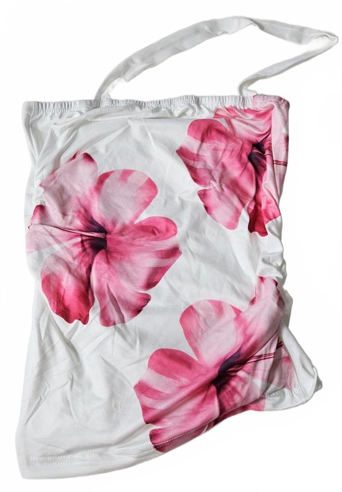 Shein Women’s White and Pink Floral Print Ruched Tank Top NWOT Size Medium