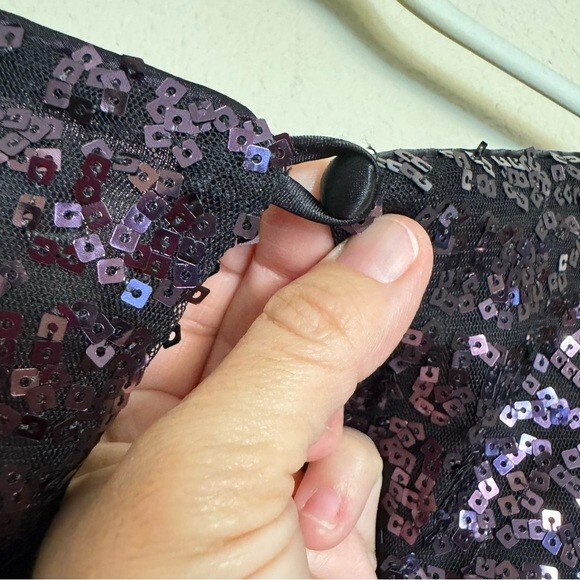 Xscape Black Beaded Purple Square Blouse Top Sz 10 Party Evening Cocktail Fancy