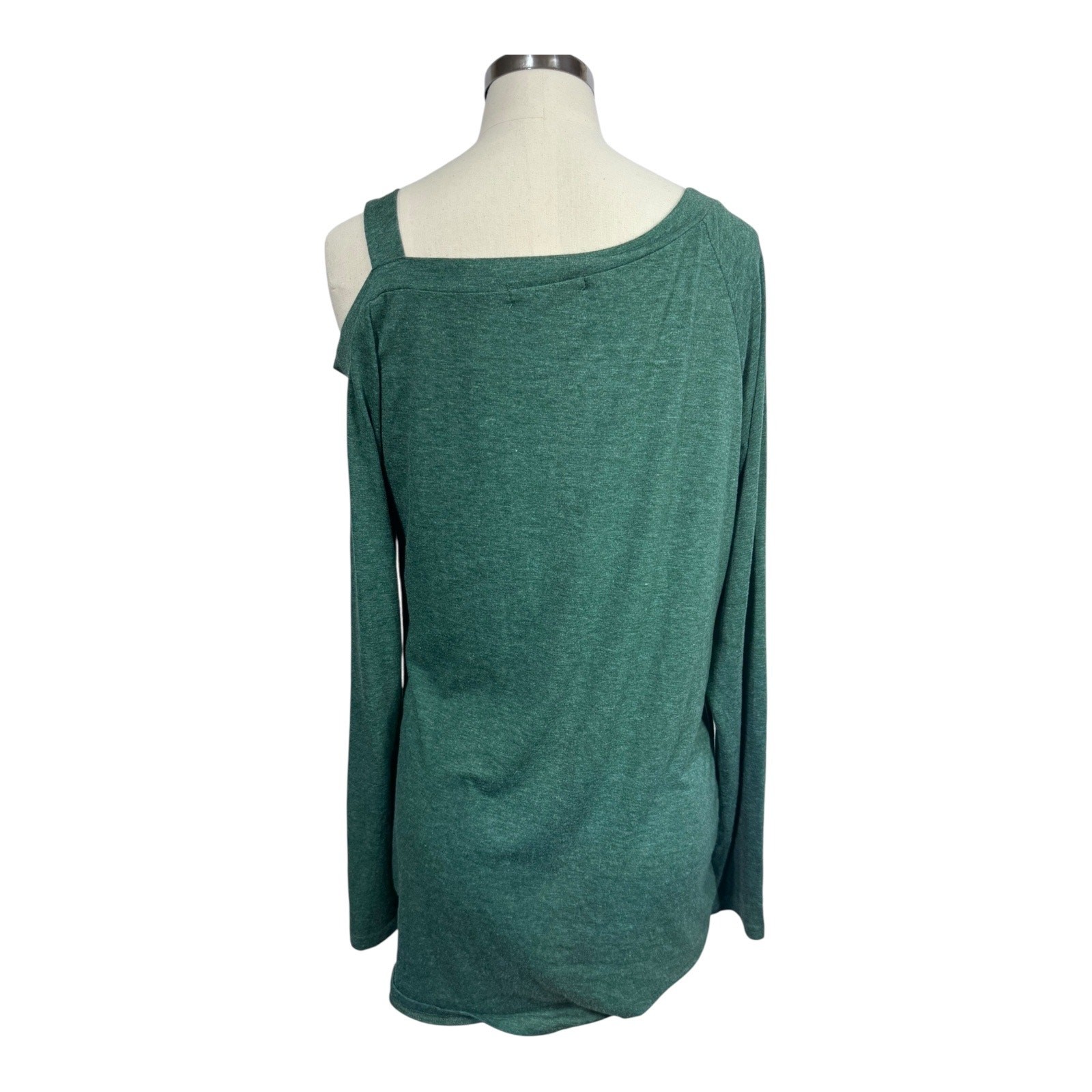 Temofon Cold Shoulder Long Sleeve Twist Hem Top Green Casual Women’s Small