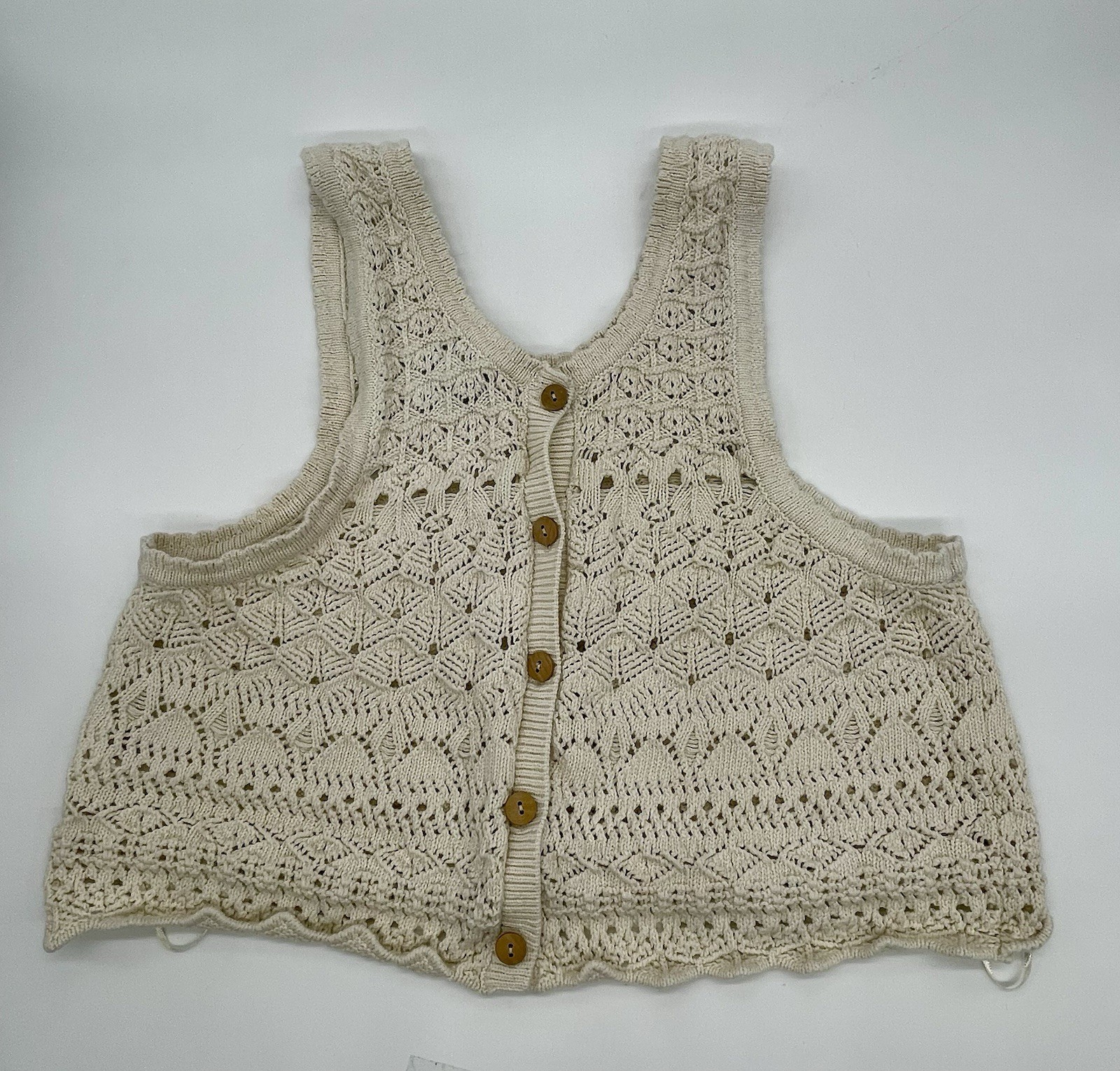 House of Harlow 1960 Revolve Crochet Knit Crop Top L Beige Cotton Boho Hippie