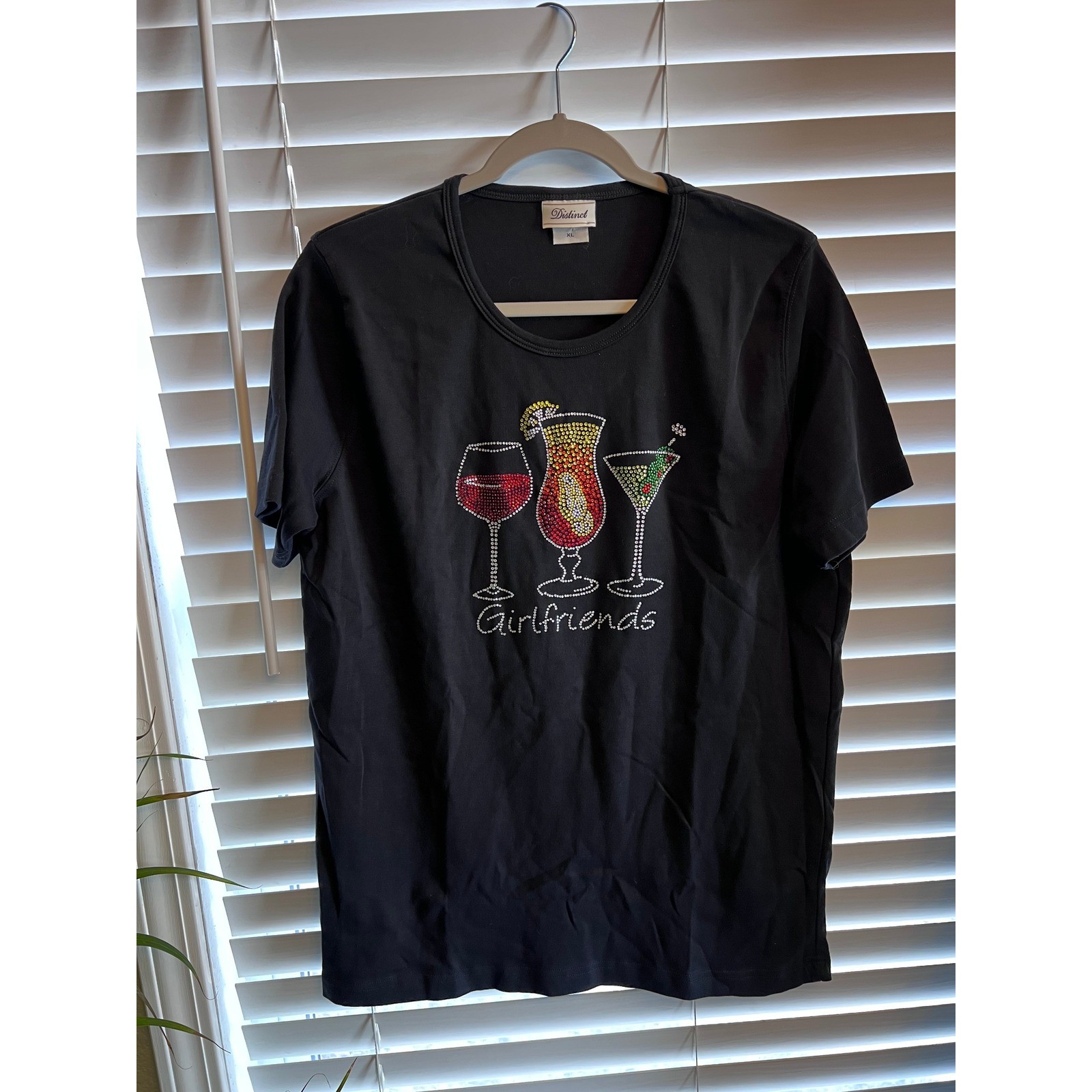 Distinct Girlfriends Cocktail Graphic Tee Black Cotton Rhinestone Y2K Bling