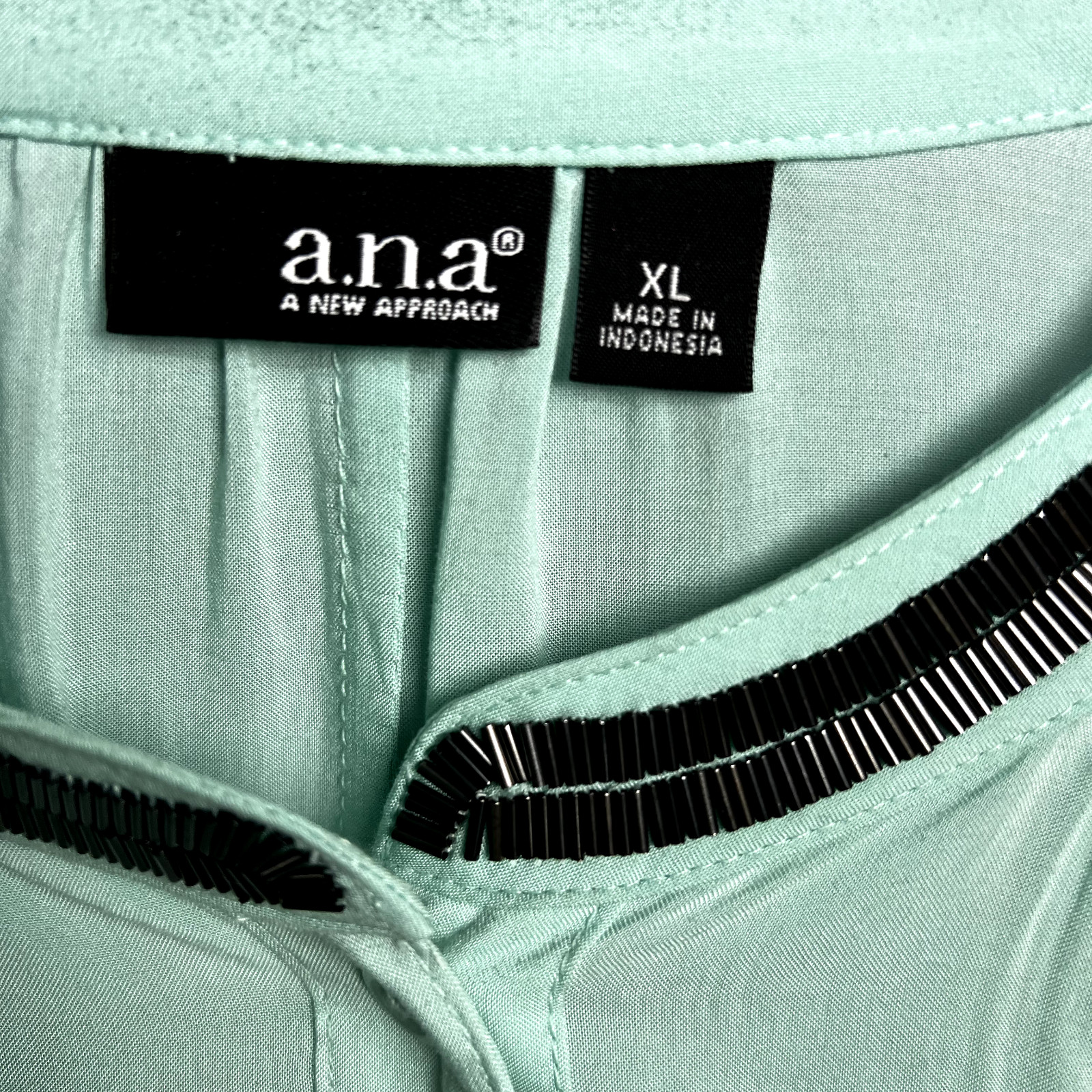 NWT a.n.a. Womens Size XL Holiday Aqua Blouse Office Wear Satin Beaded Accents