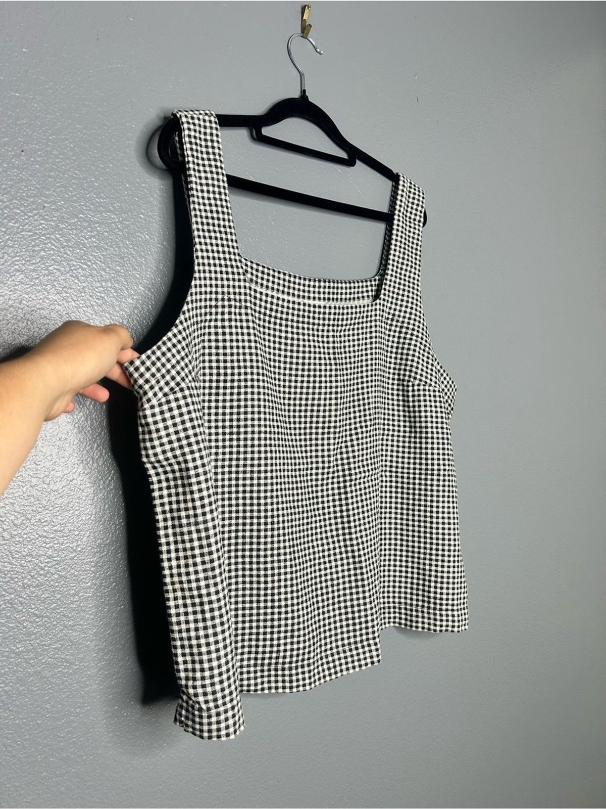 NWT a new day Black & White Linen Gingham Square-Neck Tank Top XL