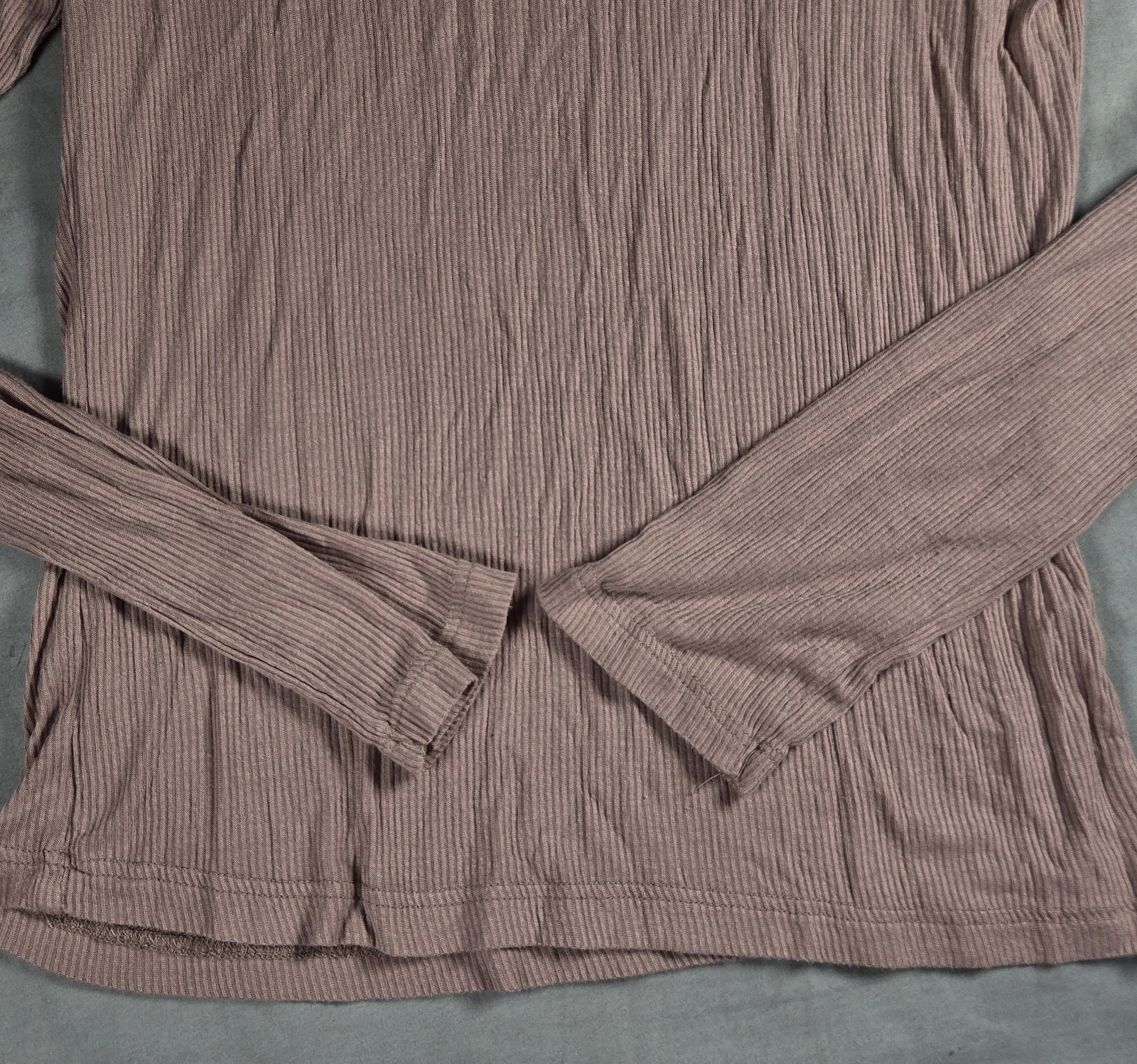 TIMING Women’s Pink Peach Solid Ribbed Knit Round Neck Long Sleeve Tee Size L