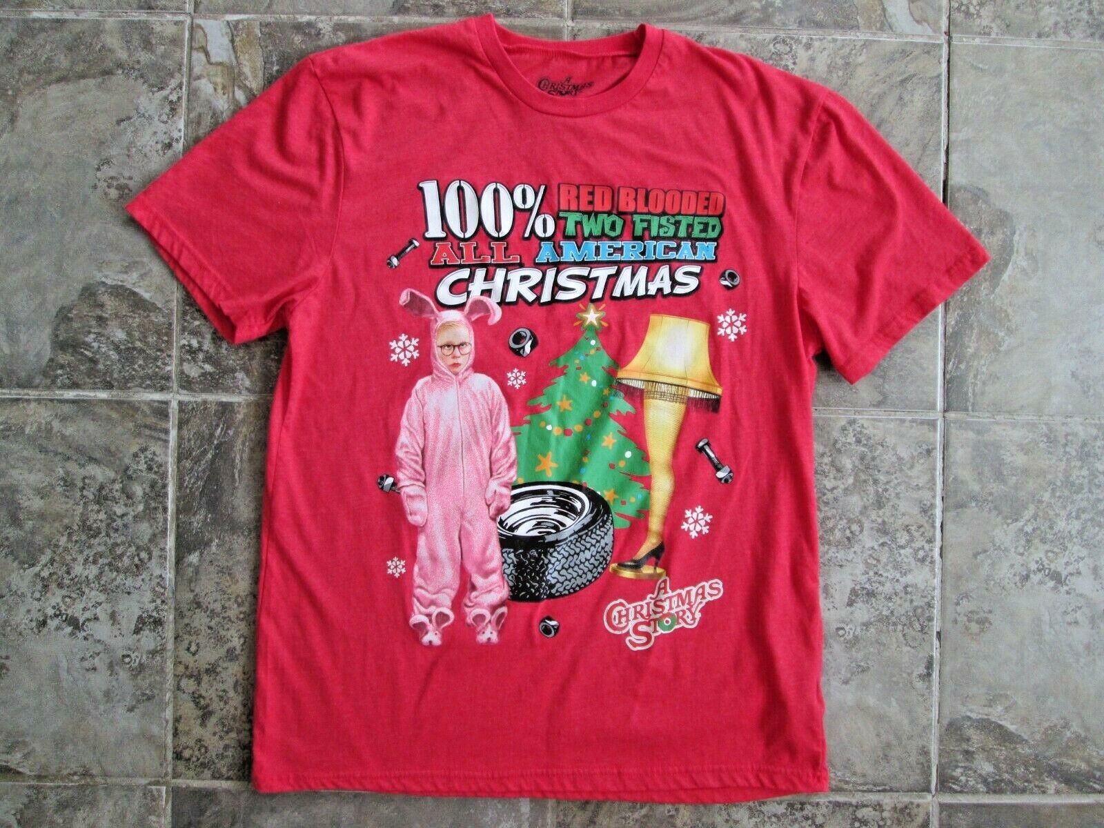A Christmas Story T-Shirt (Women’s Large) (Men’s Medium) Red Leg Lamp Pajamas