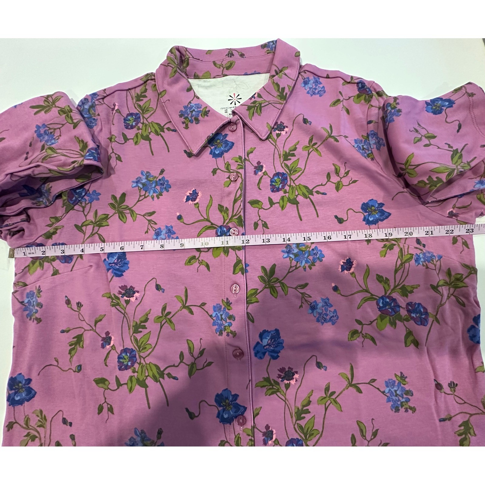 Isaac Mizrahi Pima Cotton Floral Button Down Shirt Mauve Missy’s Large A517322