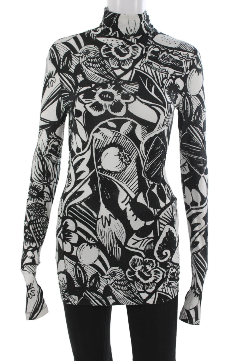 Sportmax Womens Tunic Turtleneck Long Sleeve Black Graphic Print Size S