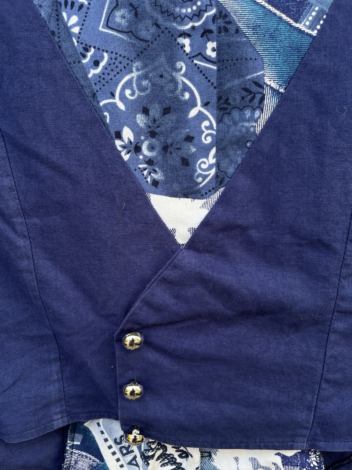 VTG 80s Banjo Cropped Western Shirt Women’s L Blue White Rodeo Cowgirl RARE