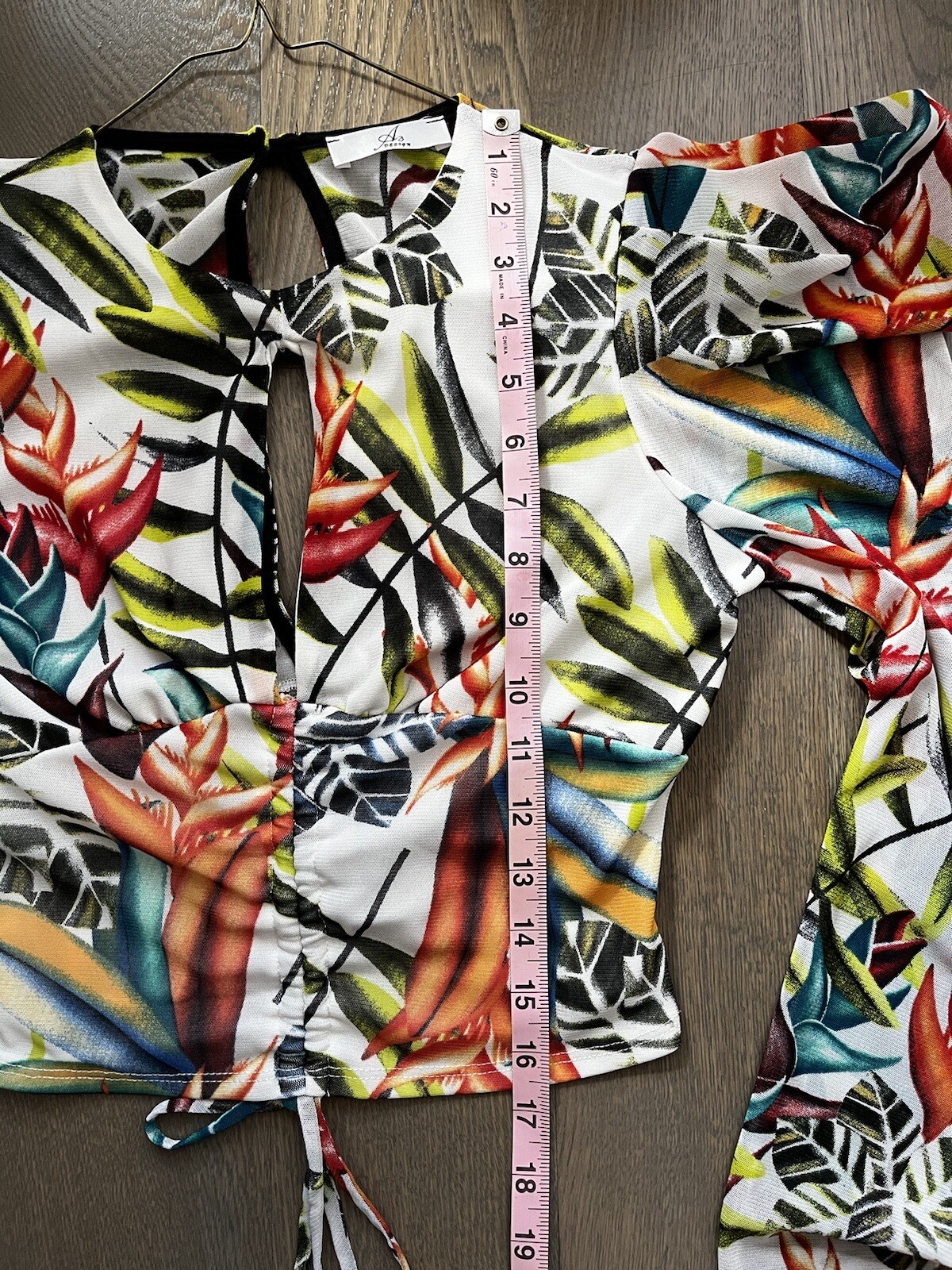 Key Hole Drawstring Top/Belly Shirt Club Miami inspired Island Palm Tree pattern