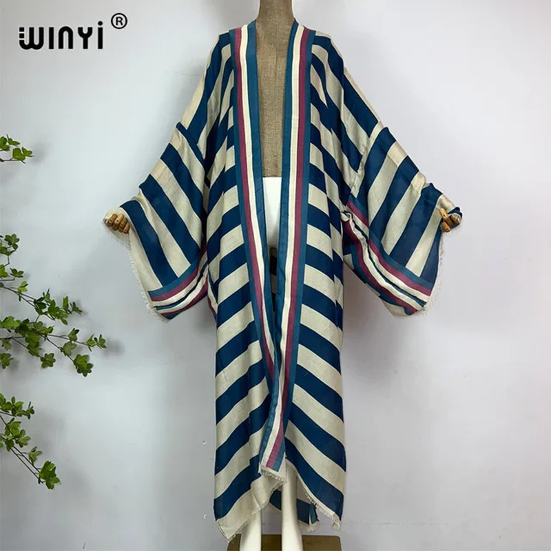 Green Cardigan Striped Kimono Striped Long Pink Top Stripe Beach Cover Up Abaya