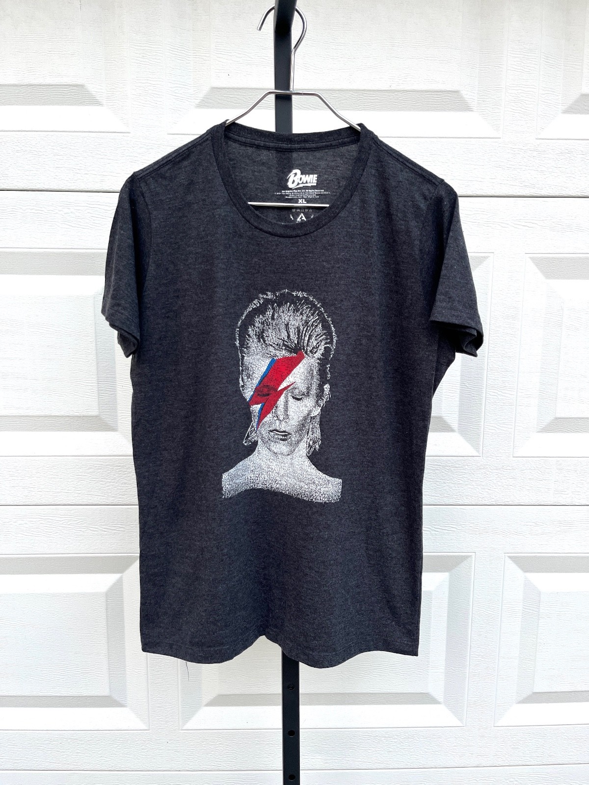 LA Pop Art Gray David Bowie Aladdin Sane Words T-Shirt XL 70s Glam Punk Goth