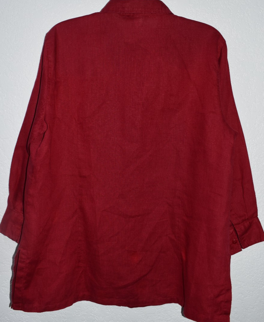 Moda International 100% Linen Button Front Shirt Womens Large RED Costal Party