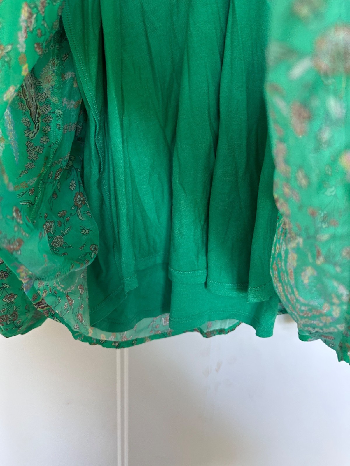 Hale Bob Blouse Womens Medium Sasha Emerald Boho Loose Lined Shirt Top Flowy
