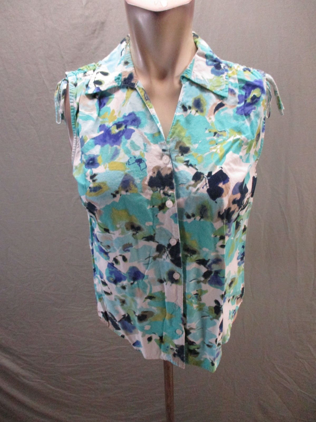 Erika Size S Womens Multicolor Floral Cotton Blend Sleeveless Buttons Top 511