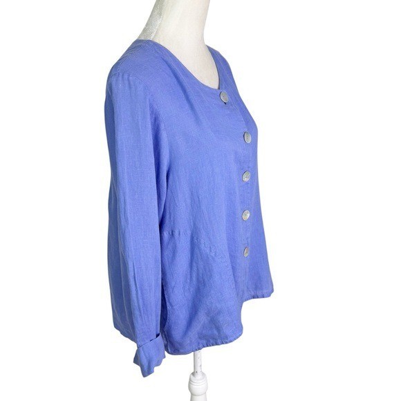 Flax Linen Button Jacket Top Periwinkle Blue Size M Relaxed Fit retail $180