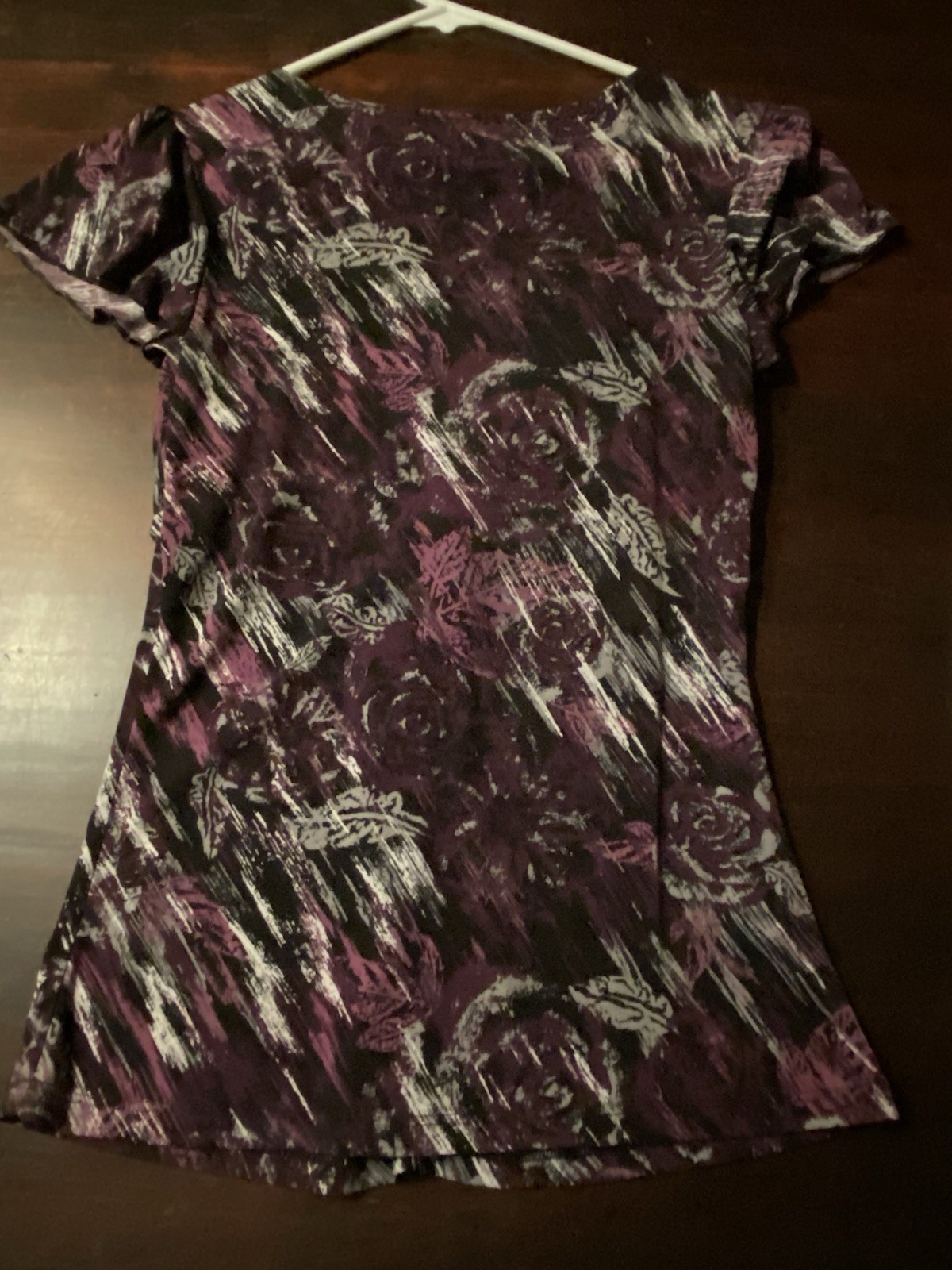 Agenda Women’s Purple And Black Short Sleeve Tunic Top, Size Small