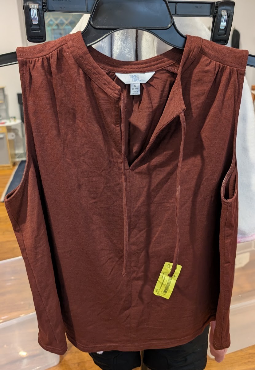 NWOT Time and Tru Womens Tie Front Sleeveless Top Brown Tank size Medium (8-10)