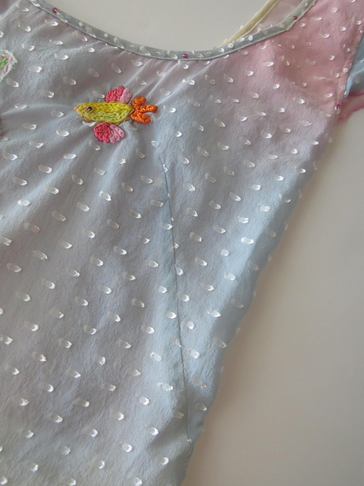 Vintage Italian Silk Blend Ombré Top, Crochet Beaded Blossom Embroidery, 2000s