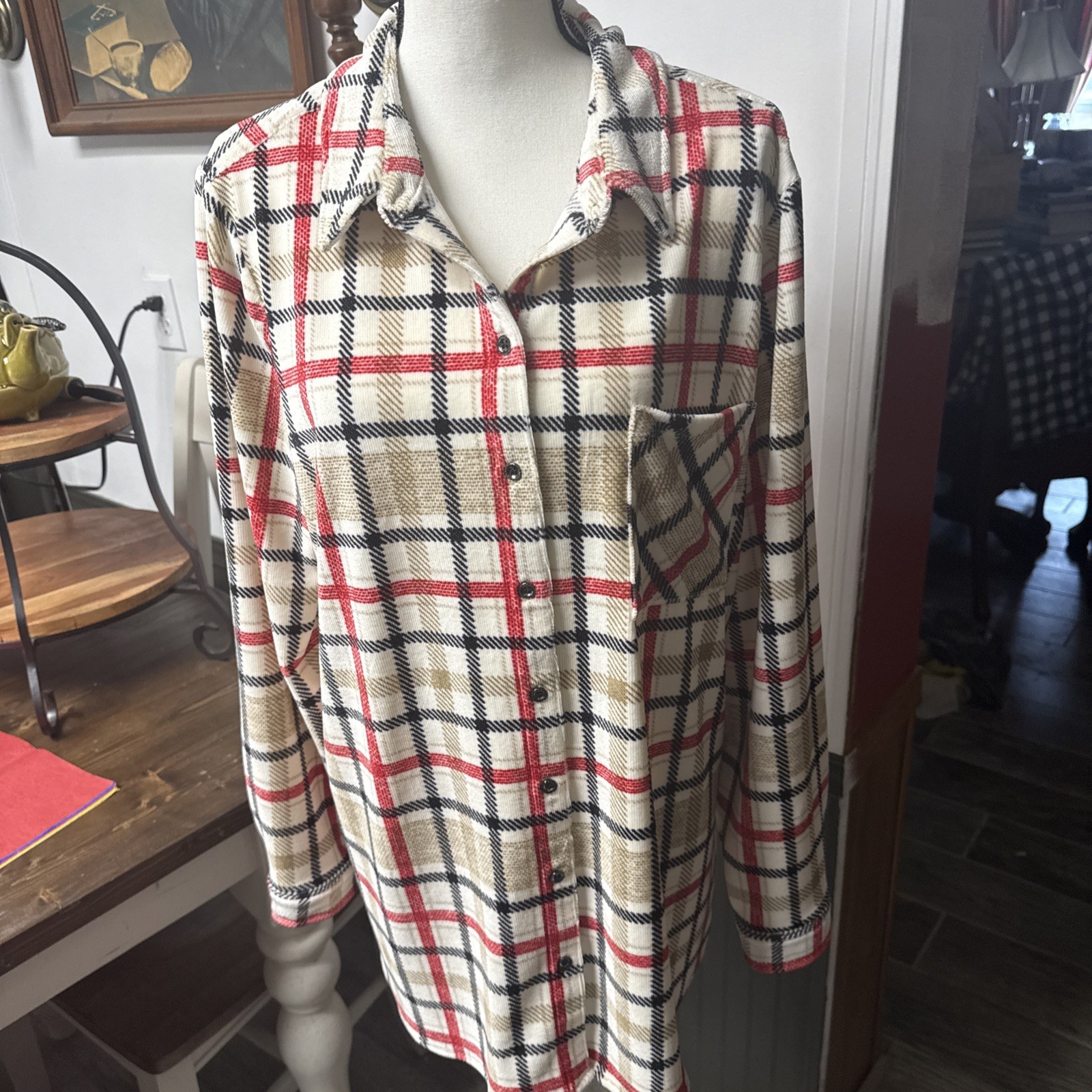 NWOT Susan Graver Weekend Checked Multi Colored Blouse Sz XL