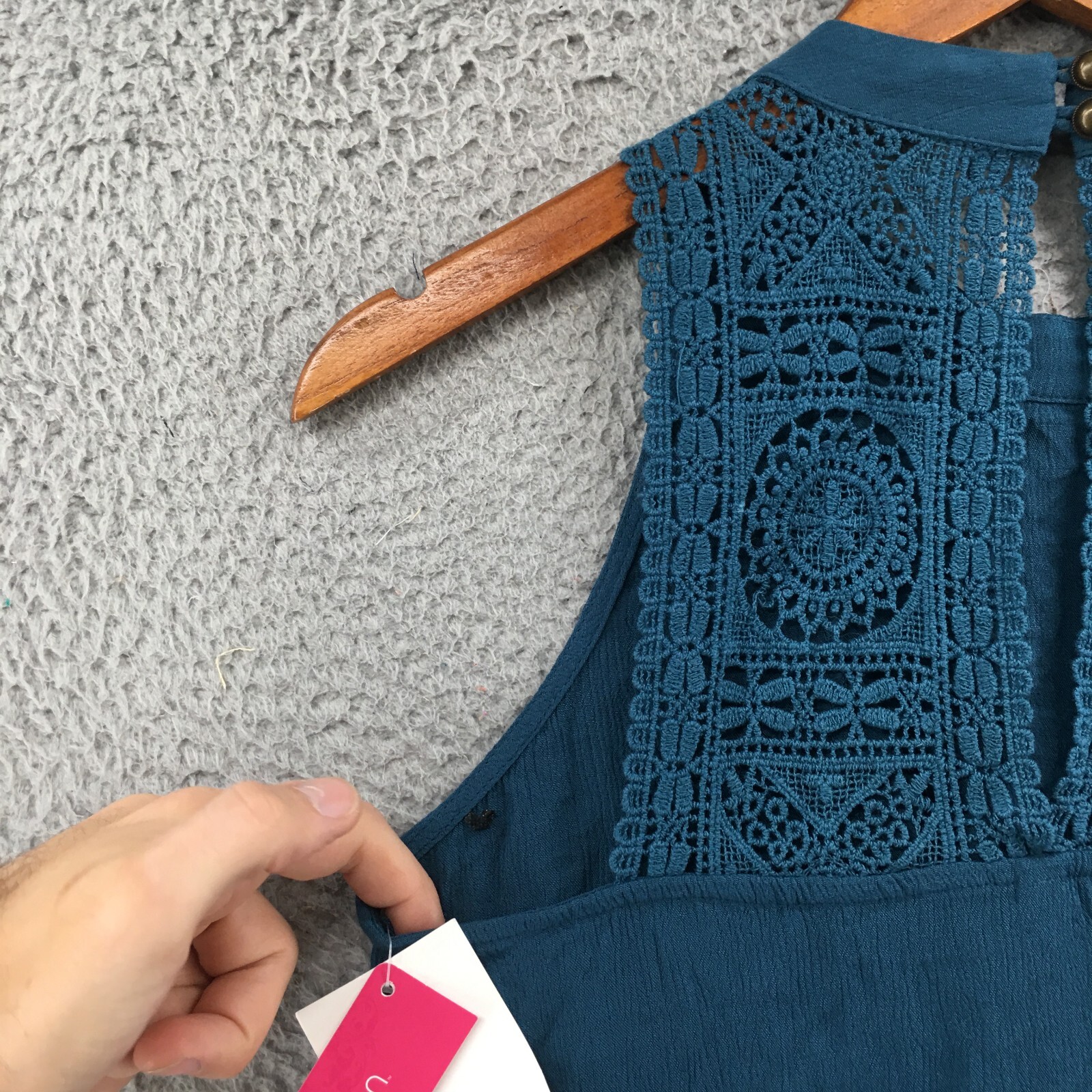 Xhilaration Tunic Blouse Womens M Teal Cotton Blend Halter Embroidered Trim NEW