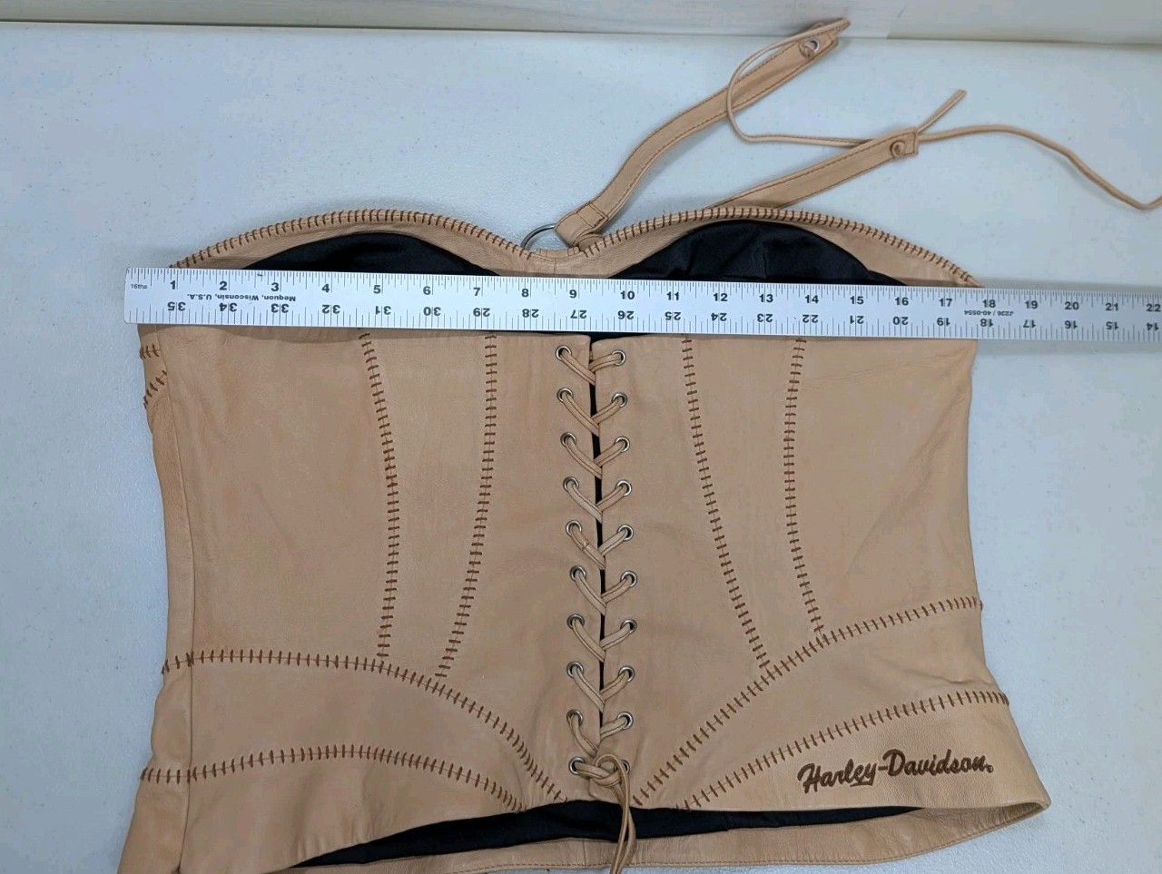 Harley Davidson Leather Halter Corset Laced Top Shirt Womens Large 14 Motorcycle