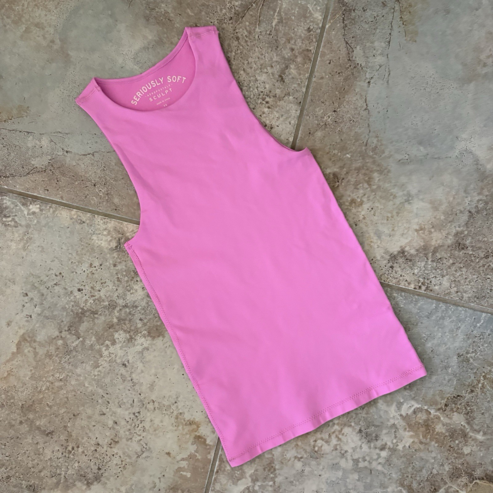 Aeropostale Seriously Soft Sculpt High Neck Tank Pink XS Activewear Neon Y2K