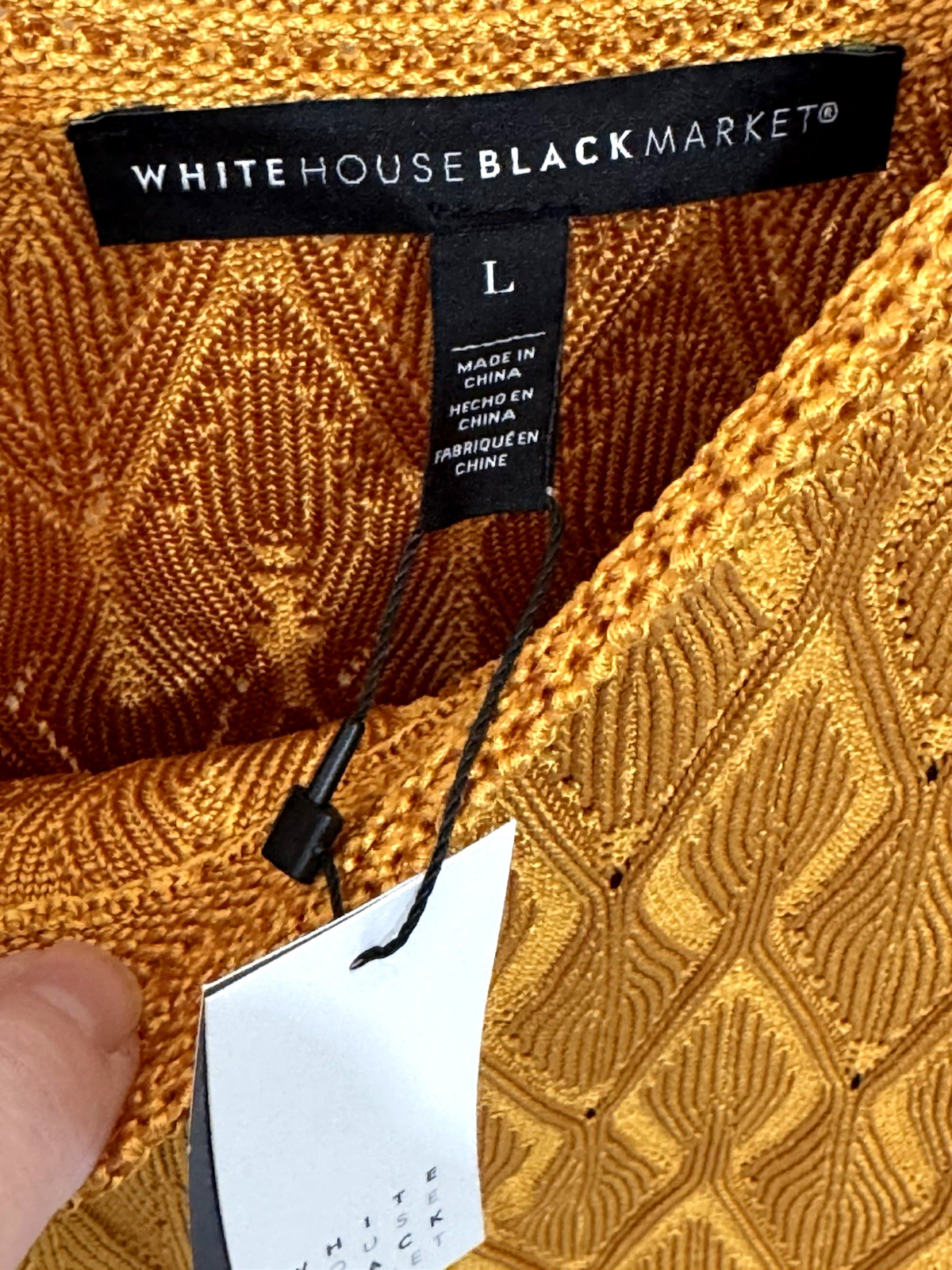 NWT White House Black Market Women’s L Gold Mixed Stitch Tank Diamond Sweater